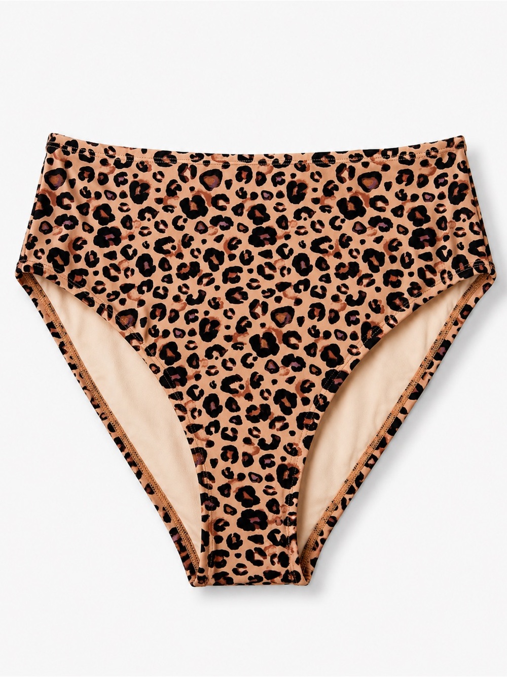 Shade & Shore Leopard Print High Waist Bikini Bottoms - Tan & Black